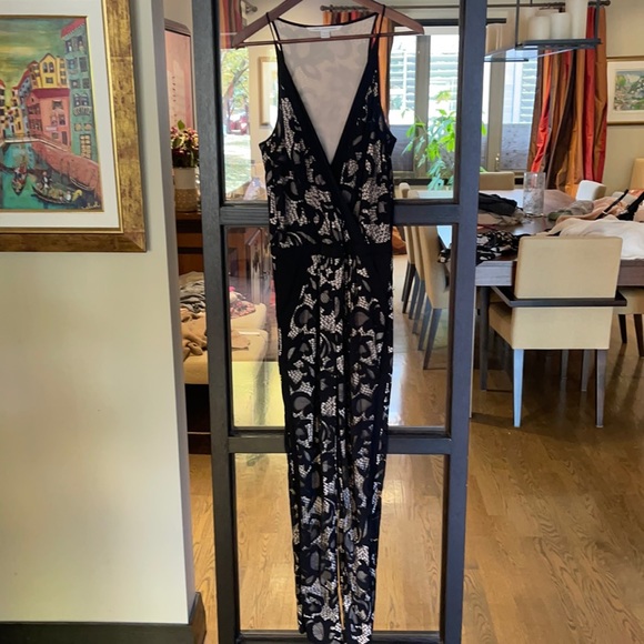 Diane Von Fustenberg black lace and champagne silk vneck jumpsuit. Size 8. - Picture 2 of 6